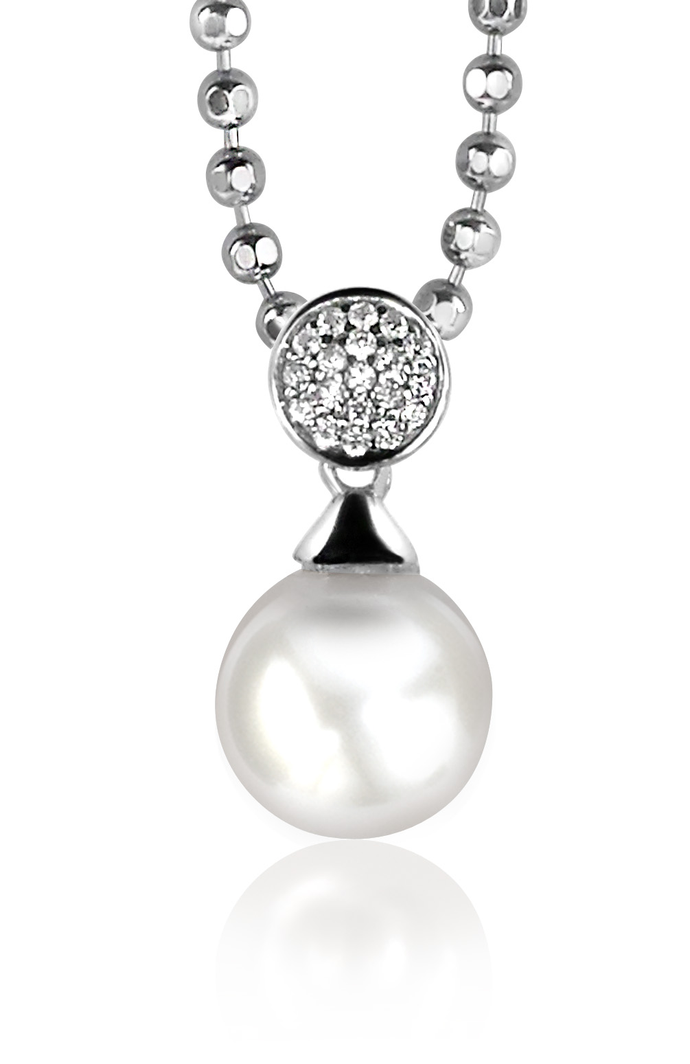 ZINZI zilveren fantasie parelhanger. De ronde zetting op hangoog is vol bezet met witte zirconia's. De witte parel heeft een grootte van 10mm. Een all time classic! Maak de look nóg leuker door te combineren met de bijpassende oorknoppen! De hanger is exclusief collier geprijsd.