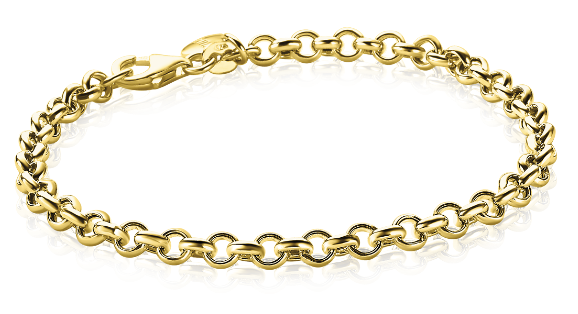 Zilveren geelvergulde jasseron armband, 18 cm , 4,5 mm breed. 