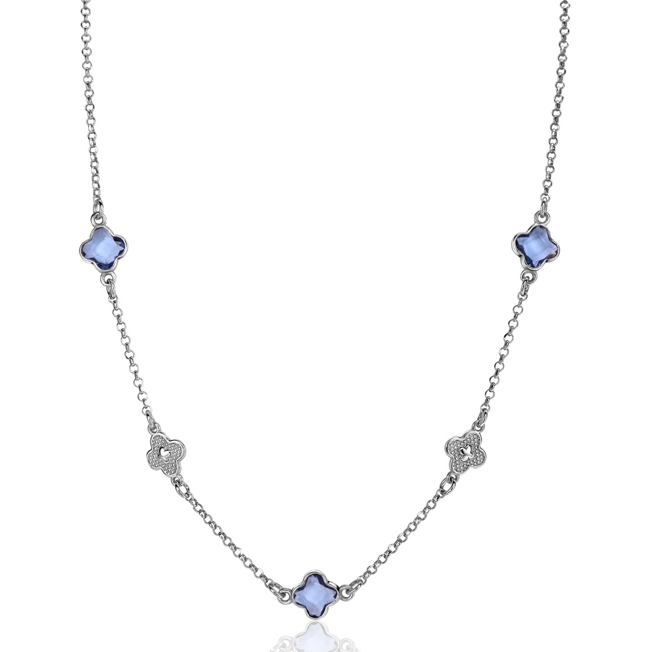 Collier met klaver blauw zirc.