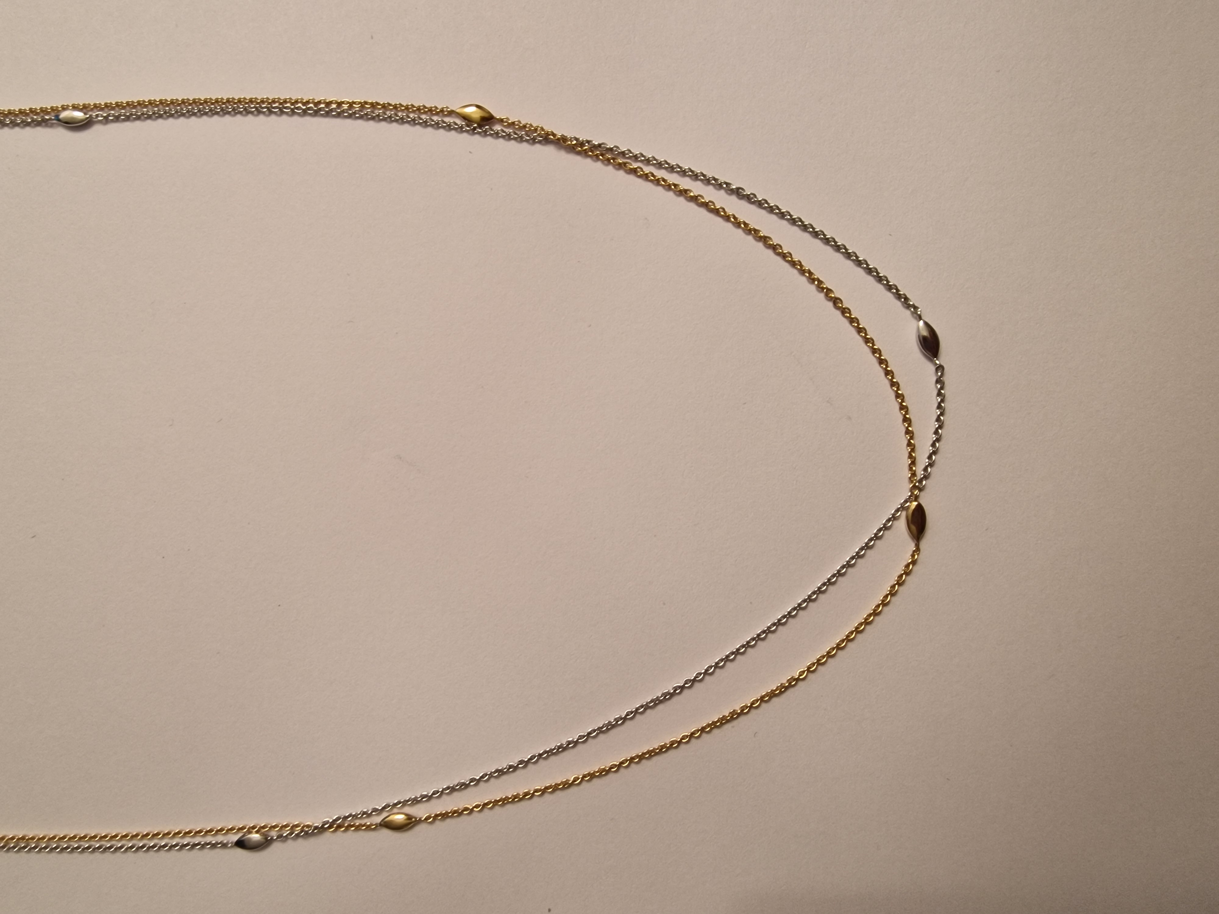 14k dubbel anker collier met ruitvormige tussenstukjes op 45 cm lengtew