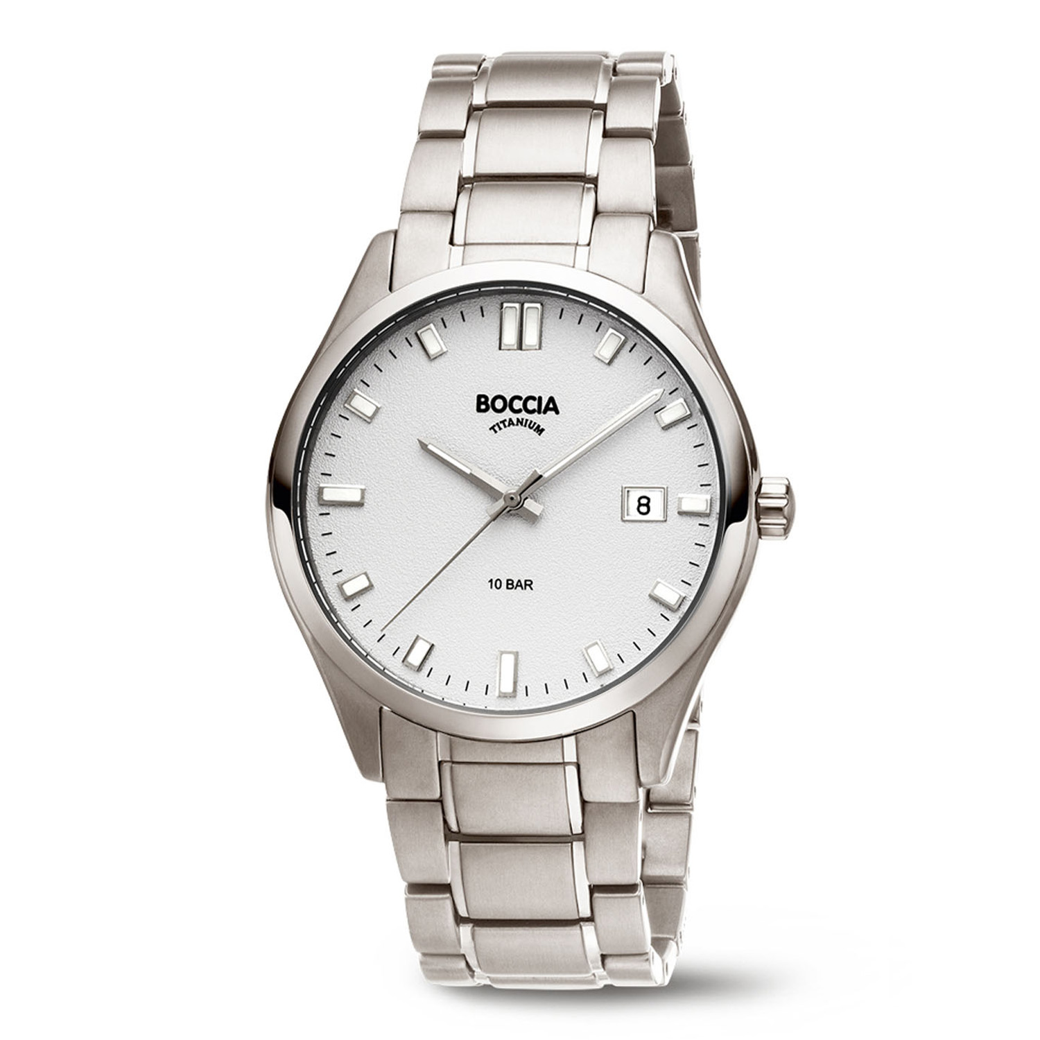 Boccia Titanium 3669-03 Heren Titanium
Dit herenhorloge van Boccia heeft een nette uitstraling. De 3669-03 heeft een ronde titanium horlogekast met een witte wijzerplaat met datum en duidelijke uursaanduiding. Aan de titanium kast zit een titanium schakelband met een vouwsluiting. Het horloge heeft een doorsnee van 39mm, een mineraalglas en is 10ATM. Of je nu klassiek of chique gekleed gaat, dit horloge past bij elke outfit en iedere gelegenheid!

HET MERK
Boccia Titanium is het titanium merk van Nederland, dat zijn oorsprong in Duitsland vindt en is opgericht in het jaar 1992. Ontwikkeld door internationale ontwerpers. Alle titanium componenten van de BOCCIA TITANIUM collectie zijn gemaakt van 99,7% puur titanium; het bijzondere materiaal. Het is licht in gewicht, neemt de temperatuur van de huid aan en is zeer huidvriendelijk. Bovendien is het corrosie- en temperatuurbestendig.

SPECIFICATIES
- Mineraalglas
- Ronde titanium horlogekast, Ø 39mm
- Titanium schakelband
- Witte wijzerplaat 
- 10ATM