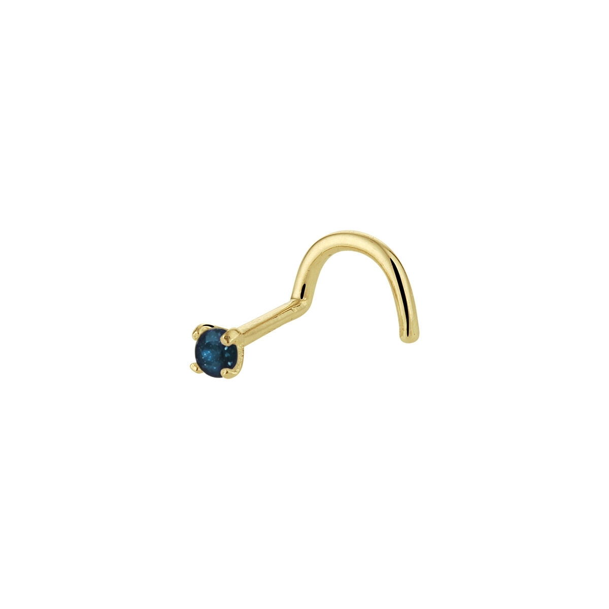 14k Geelgouden Neuspiercing screw met Briljant geslepen groen-blauw Afghan Nano Crystal