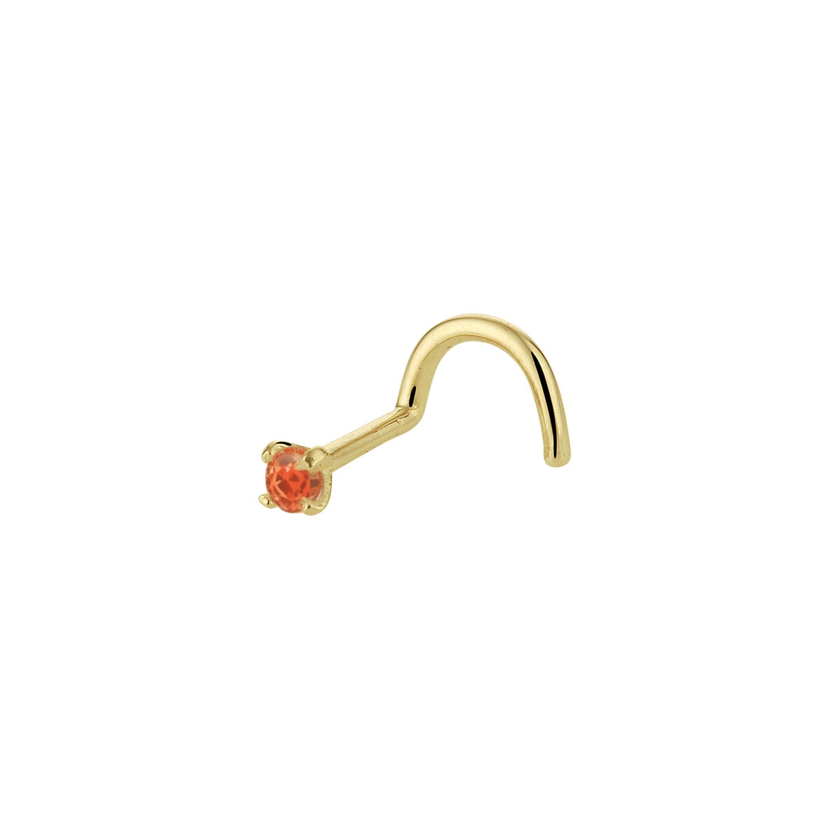 14 Karaat Geelgouden Neuspiercing met een briljant geslepen synthetische Padparadscha