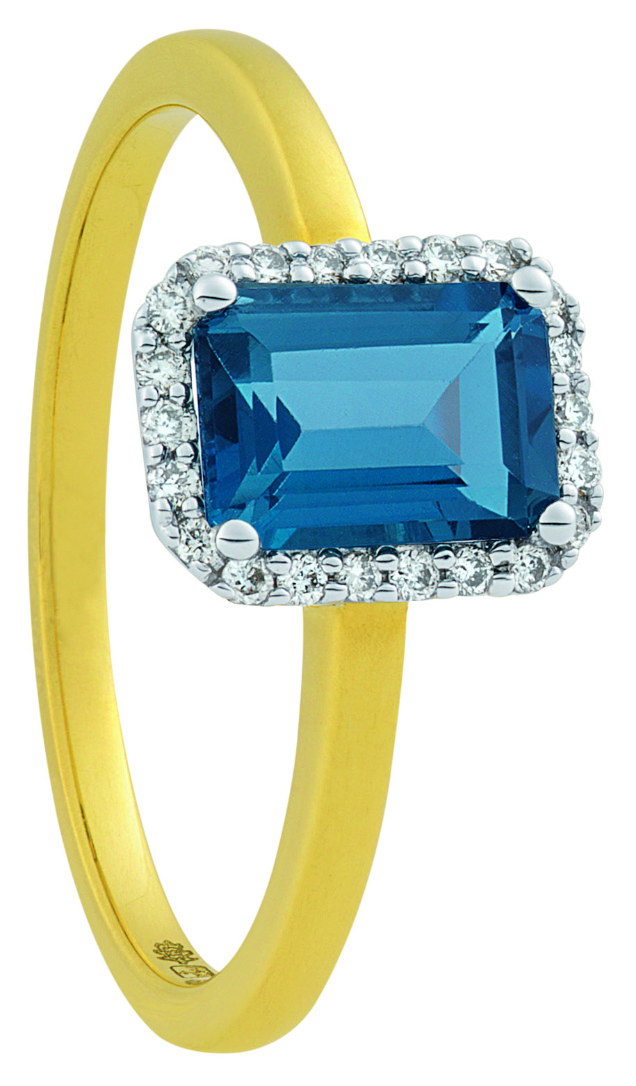 Eclat bicolor ring model R2018/3 met 0.09crt briljant en blauwe topaas, maat 17