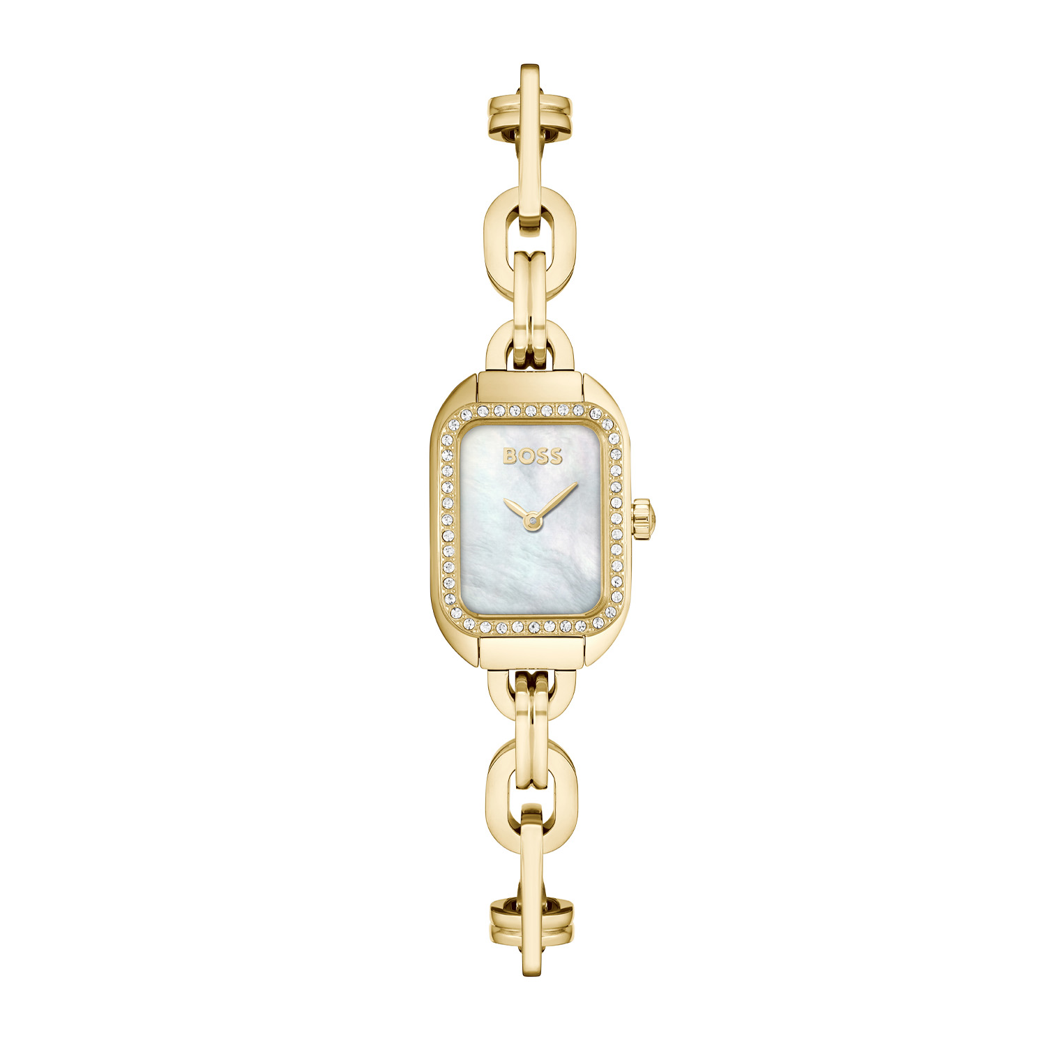 
Een armband en horloge in één!

Dit Boss by Hugo Boss horloge, uit de Hailey collectie heeft een vergulde stalen band en kast. De wijzerplaat is van parelmoer met goudkleurige wijzers en het Boss logo. 
