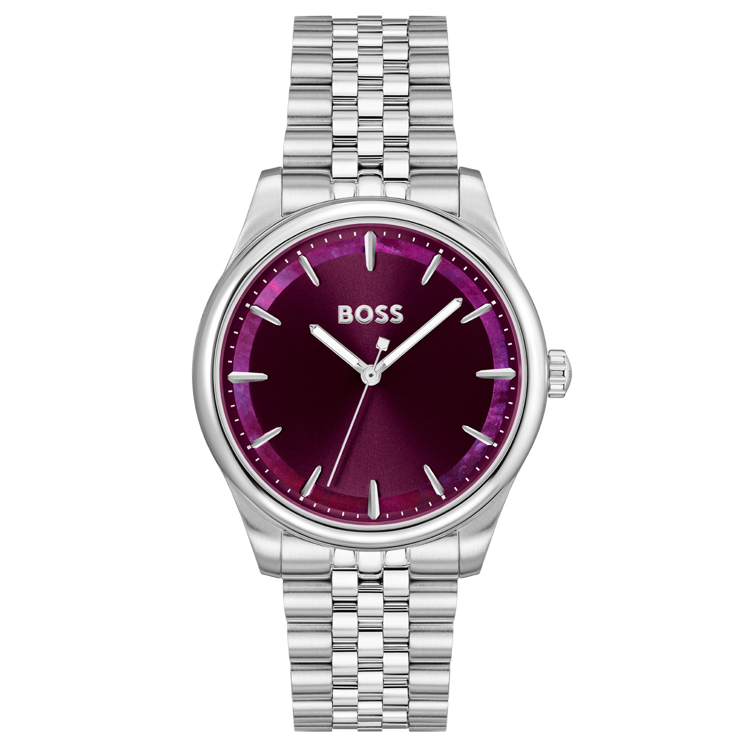 BOSS HB1502778 GRACEFUL Dameshorloge 36mm 
Dit BOSS horloge uit de GRACEFUL serie met artikelnr: HB1502778 heeft een luxe uitstraling. Zeer geschikt voor de moderne stijlvolle vrouw van nu. Het dameshorloge valt op door zijn stalen horlogekast met een gladde bezel en een paarse sunray wijzerplaat met een parelmoer buitenrand. Opvallend zijn de fijne wijzers en het strakke BOSS logo. Aan de kast zit een stalen mat glanzende schakelband met een vouwsluiting. Het horloge heeft een doorsnee van 36mm met een mineraalglas en is 3ATM. 

HET MERK:
HUGO BOSS is afgestemd op levensstijlen waar het gaat om kwaliteit en precisie. Het wereldwijde fashionlabel is verdeeld in twee merken: BOSS en HUGO. Het merk BOSS biedt geavanceerde, moderne horloges gericht op kwaliteit en design om een onberispelijke look te creëren – of het nu zakelijk, casual of sportief is. De horloge collectie van BOSS is perfect afgestemd op levensstijlen waar het gaat om kwaliteit en precisie. BOSS is op maat gemaakt in een onberispelijke stijl.

Blijf stijlvol bij de tijd. Voor de BOSS-vrouw is stijl het handelsmerk en draait alles om
details. Breng uw look naar een hoger niveau met onze nieuwe en kenmerkende horlogecollectie.

SPECIFICATIES:
- Mineraalglas
- Ronde kastvorm, Ø 36mm
- Stalen horlogekast
- Paarse wijzerplaat
- Stalen schakelband
- 3ATM