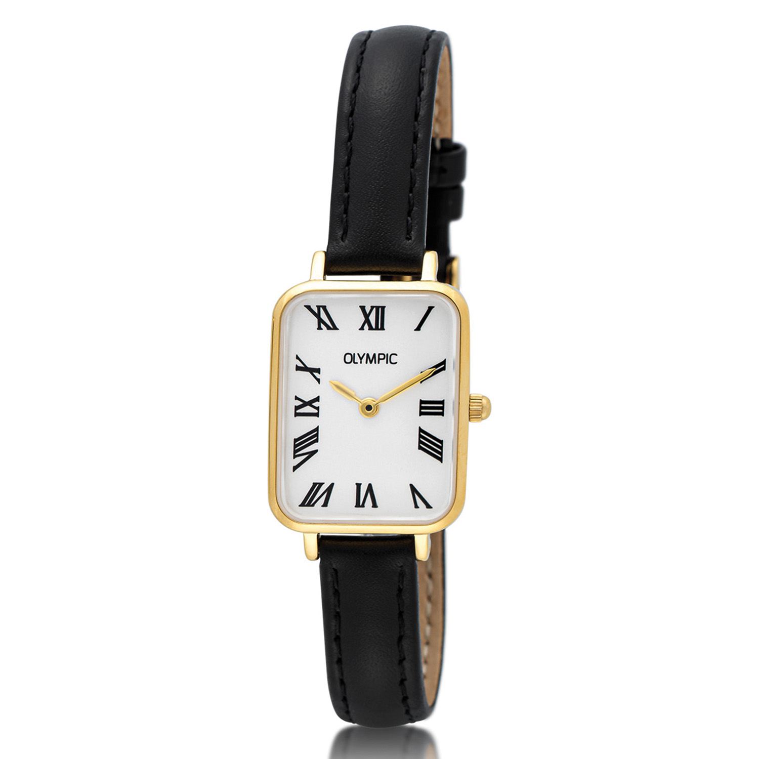 Olympic OL66DDL009 TILLY Horloge - Double - Leer - Romeins - 20x26mm 
Dit unieke Olympic horloge met artikelnummer: OL66DDL009 is een stijlvol dameshorloge. De goudkleurige rechthoekige stalen kast heeft een gladde bezel en een zilverwitte wijzerplaat. De uursaanduiding is verfijnd door de strakke wijzers en de romeinse cijfers. Dit geeft het horloge een chique uiterlijk. Aan de stalen kast zit een fijne zwarte lerenband met een gespsluiting. Het horloge heeft een mineraalglas, een afmeting van 20x26mm en is 3ATM.

Waterdichtheid 10ATM
Dit horloge is bestand tegen water bij het zwemmen en douchen. Dit horloge is niet bestand tegen (grote) waterdruk dus je kunt er niet mee duiken.
Waterdichtheid  5ATM
Dit horloge is regen en spatwaterdicht. Niet geschikt om mee te zwemmen en douchen.
Waterdichtheid 3ATM
Dit horloge is spatwaterdicht. Niet geschikt om mee te zwemmen en douchen.

Het merk:
Het Nederlandse horlogemerk Olympic levert stoere chronografen, slimline series, digitale uurwerken en elegante dameshorloges. De prijs-kwaliteitverhouding staat bij Olympic hoog in het vaandel met prijzen die uiteenlopen van € 34,95 tot en met € 159,00.

100% Nederlands ontwerp, waterdicht en standaard 3 jaar fabrieksgarantie.

Specificaties:
- Rechthoekige kast 20x26mm
- Stalen horlogekast
- Zilverwitte wijzerplaat
- Zwarte lerenband
- 3ATM 
- Standaard 3 jaar fabrieksgarantie
- Mineraalglas