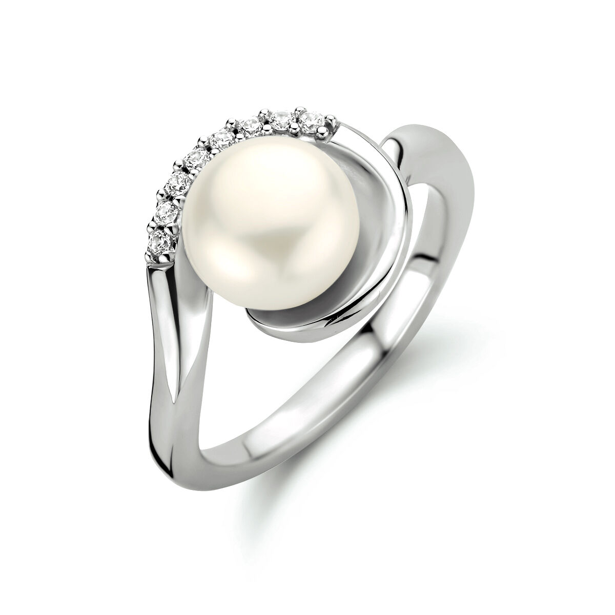 zilveren ring met een parel en zirkonia 