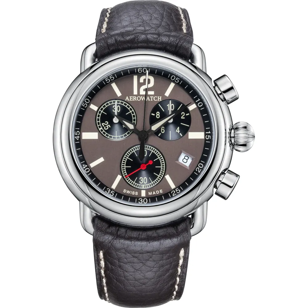 Dit Aerowatch horloge heeft een kast gemaakt van Roestvrijstaal met een diameter van 44 mm en is voorzien van een bruine leren band. In de kast bevindt zich een ETA kwaliteitsuurwerk en is afgewerkt met Saffierglas.

Het horloge is 5ATM. Dit betekent dat het horloge geschikt is om mee te douchen. Verder wordt het horloge geleverd met 2 jaar garantie.