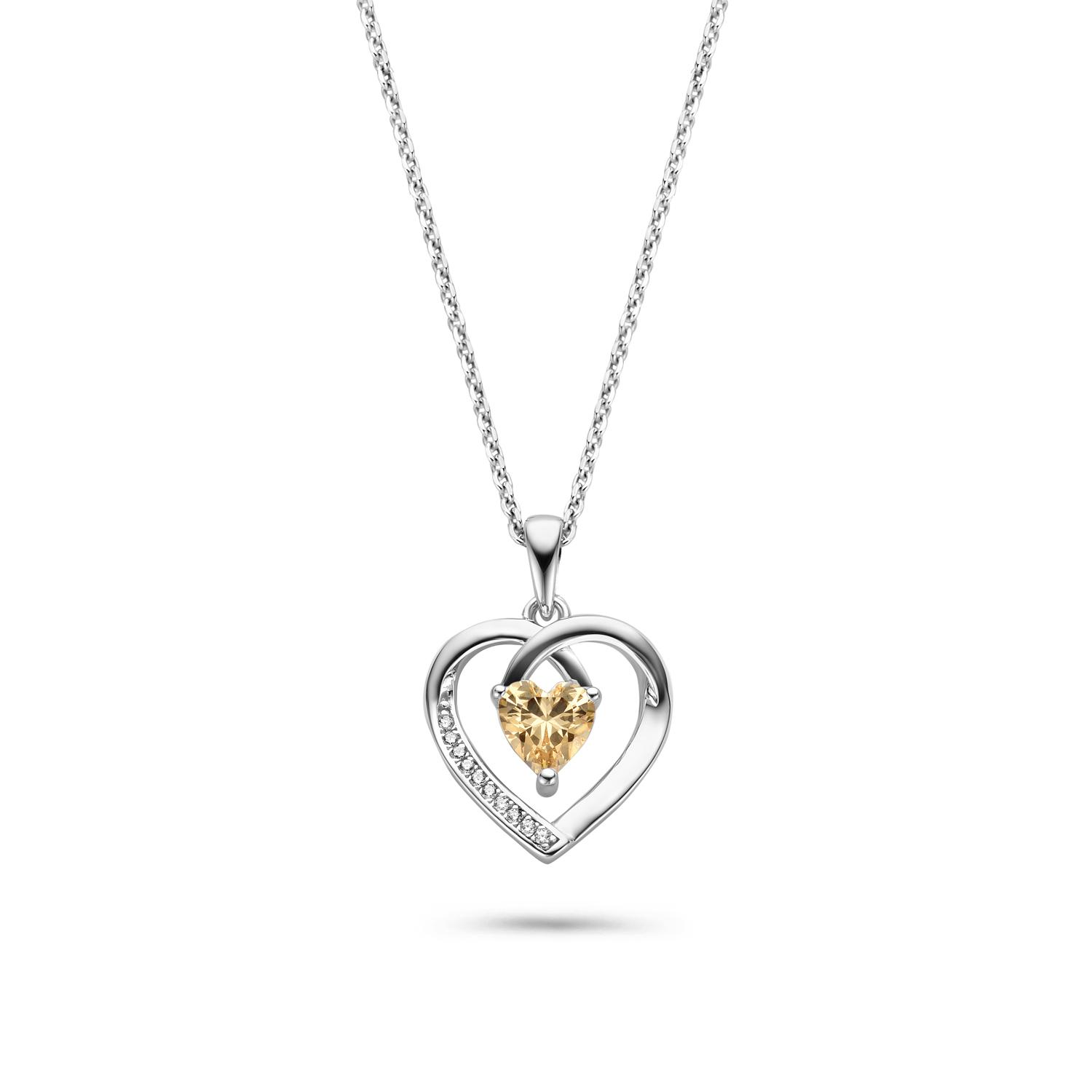zilveren RdL collier, hartje+ champ. cz hart