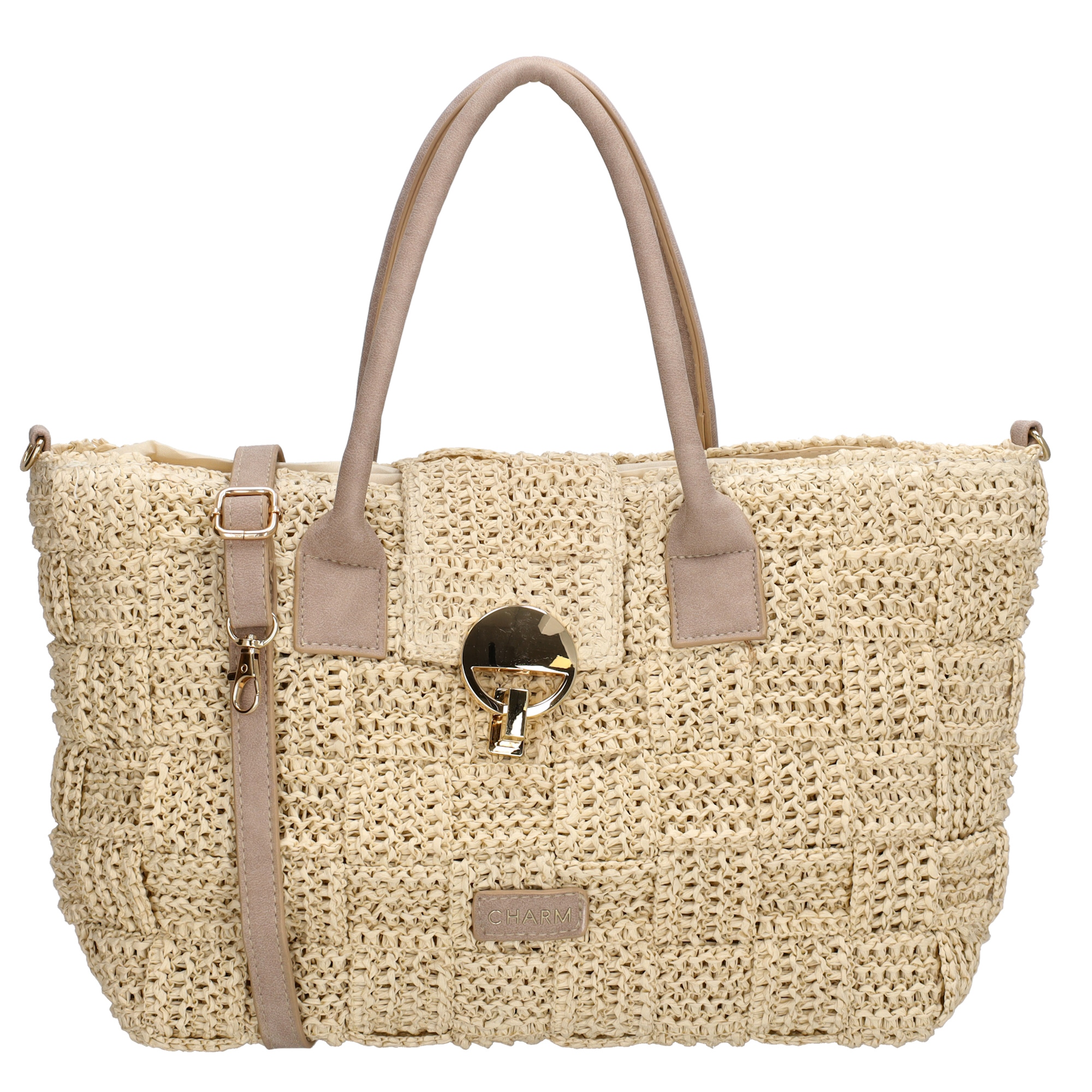 De Charm London Margate Handtas is een stijlvolle keuze voor de zomer. Gemaakt van raffia, straalt deze tas een natuurlijke en elegante uitstraling uit. De kunstleren handvatten zorgen voor een comfortabele grip en een chique contrast met het speelse raffia materiaal.

Het hoofdvak sluit veilig met een rits en beschikt over een handig ritsvak aan de binnenkant voor het opbergen van kleine essentials. Een perfecte handtas voor dagelijks gebruik of een zomerse dag uit!

Kenmerken:


Gemaakt van raffia
Kunstleren handvatten
Hoofdvak afsluitbaar met rits
Ritsvak aan de binnenkant
Verstelbare en afneembare schouderband