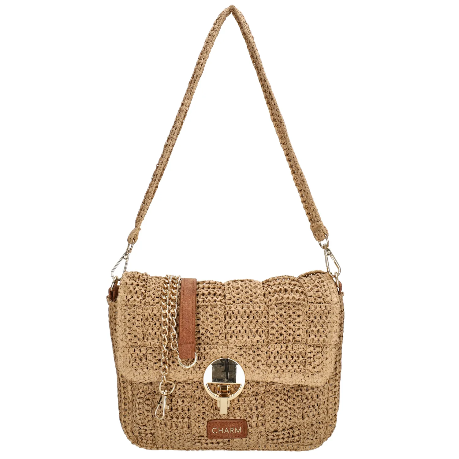 De Charm London Margate Schoudertas is het perfecte accessoire voor een zomerse en elegante look. Gemaakt van raffia, straalt deze tas een natuurlijke en trendy uitstraling uit. Het korte hengsel biedt een klassieke draagoptie, terwijl de lange gouden ketting zorgt voor een chique crossbody-stijl.

De tas sluit met een stijlvolle overslag en een goudkleurig sluitingsdetail, wat een luxe touch geeft aan het ontwerp. Compact, maar ruim genoeg voor je belangrijkste essentials – ideaal voor een zomerse dag of een avondje uit.

Kenmerken:

Gemaakt van raffia
Kort hengsel en lange gouden schouderketting
Overslag met goudkleurig sluitingsdetail
Compact en stijlvol ontwerp
Ritsvak binnenin