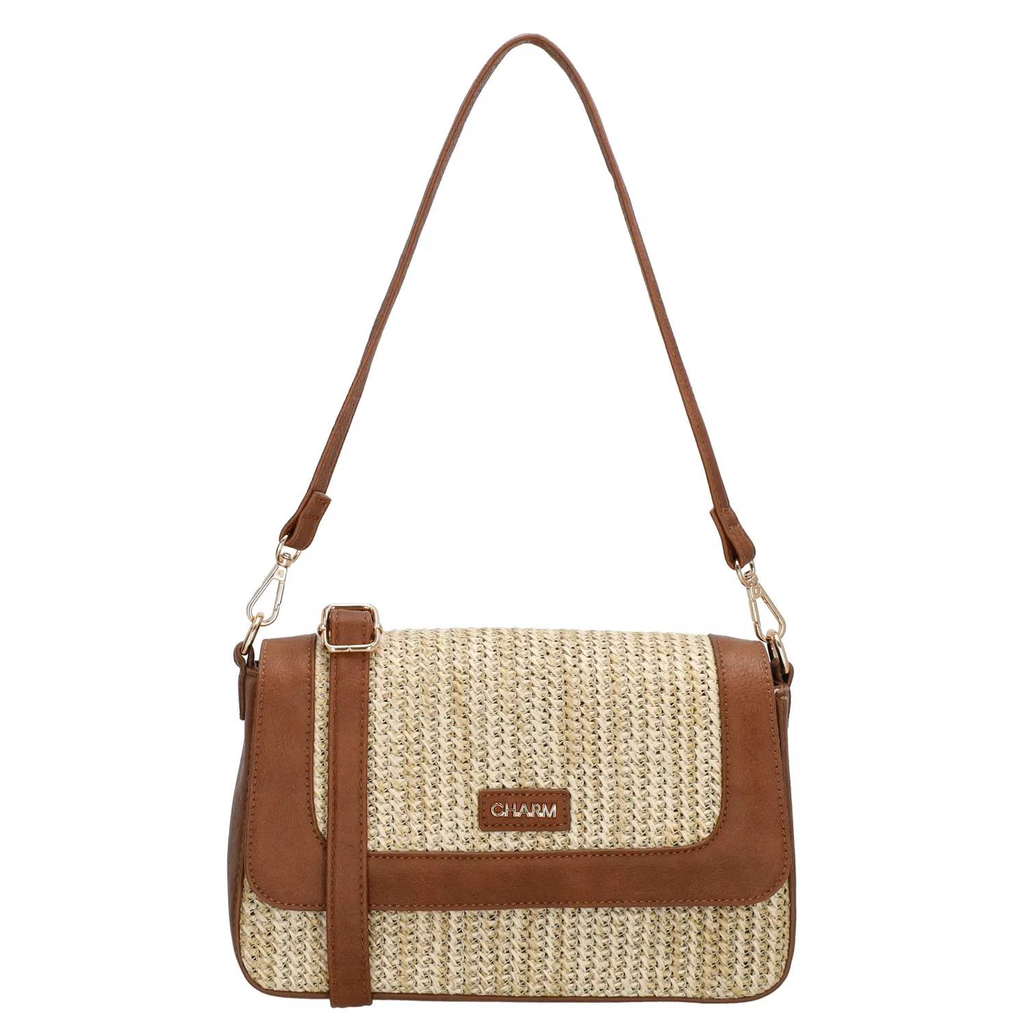 Deze Charm London schoudertas is de perfecte combinatie van stijl en functionaliteit. Je kunt de tas zowel als schoudertas als crossbodytas dragen, dankzij de verstelbare en afneembare schouderband. Aan de buitenkant is er een ritsvak, terwijl je binnenin een ritsvak en een praktisch telefoonvak vindt voor al je essentials. De tas is veilig afsluitbaar met zowel een ritssluiting als een overslagklep, zodat je bezittingen goed bewaard blijven.

Kenmerken:
• Verstelbare en afneembare schouderband
• Ritsvak aan de achterkant
• Ritsvak aan de binnenkant
• Telefoonvak
• Raffia-look design