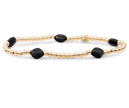 Sparkling Jewels - Onyx Cushion Cut Beads, Armband verguld zilver - SB-G-3MM-CC-G07