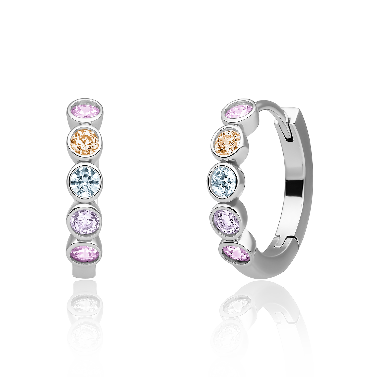 Sparkling Jewels zilveren oorringen Huggies multi color.