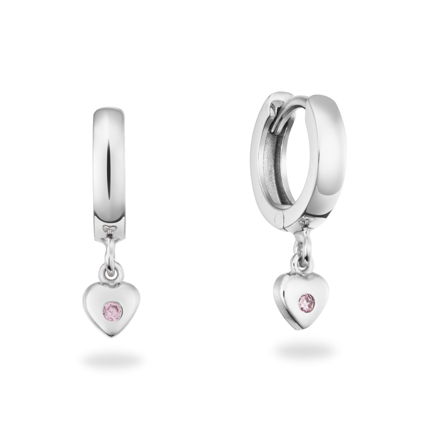 zilveren oorringen, hartje+ roze zirconia (fijn)