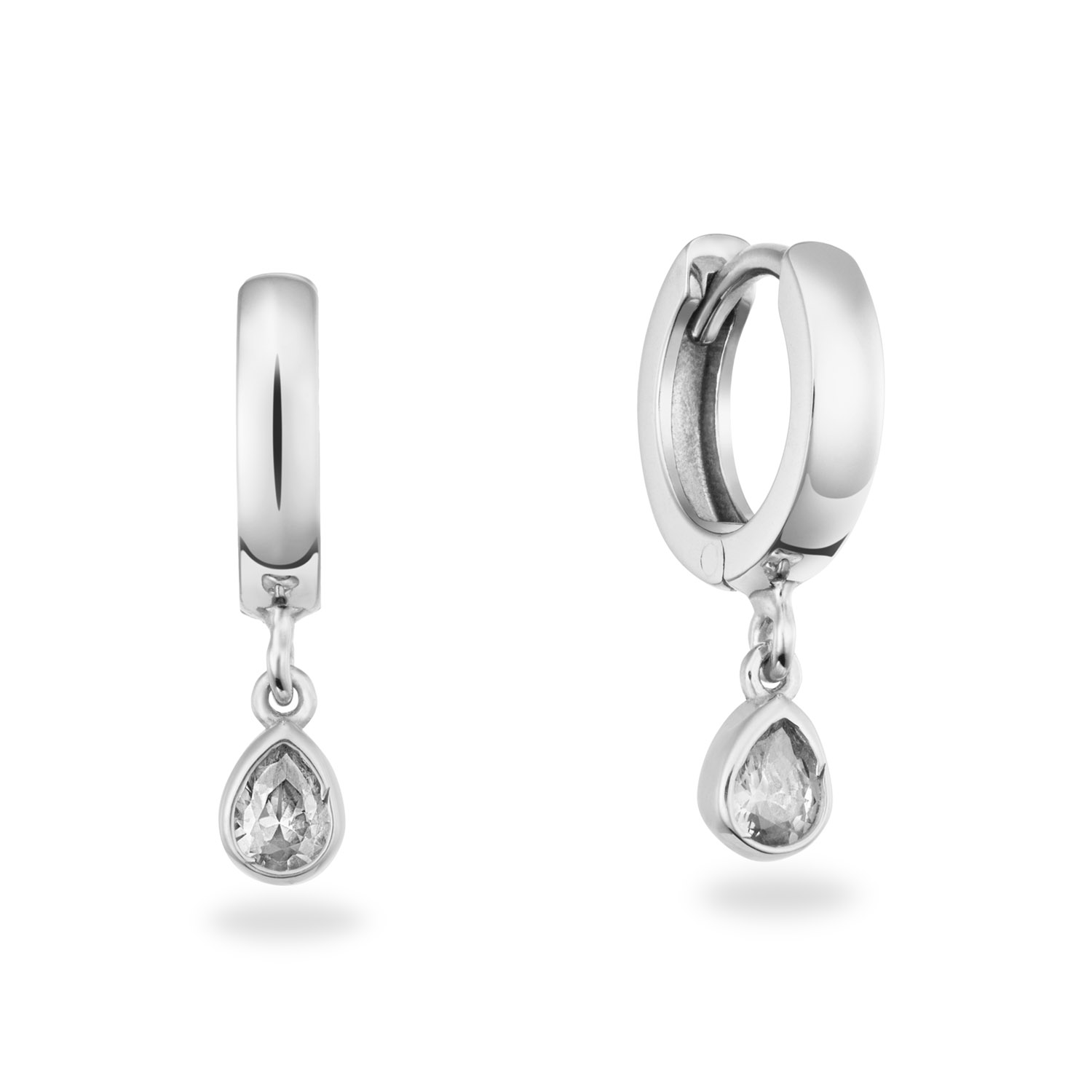 zilveren oorringen, druppel +wit zirconia