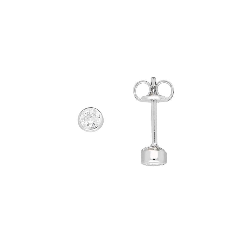14kt. witgouden oorstekers met een zirconia 3mm. in een stevige ronde zetkast.