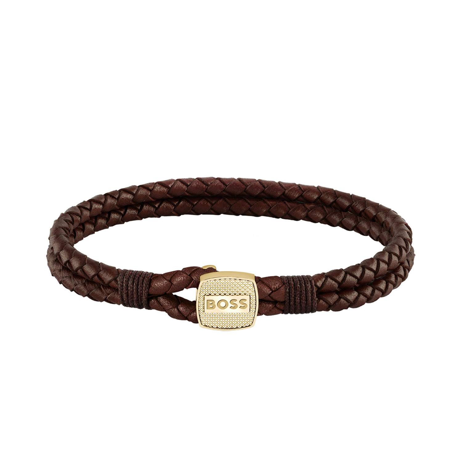 
Deze armband van BOSS uit de SEAL serie met artikelnr. HBJ1580667M is een stoer sieraad voor de echte BOSS klant. De bruine leren gevlochten armband heeft een goudkleurige knoop in het midden met daarop het BOSS logo gegraveerd, die mooi opvalt in het geheel. De armband heeft een lengte van 20cm, sluit met een knoopsluiting en is goed te combineren met andere sieraden van BOSS. 

