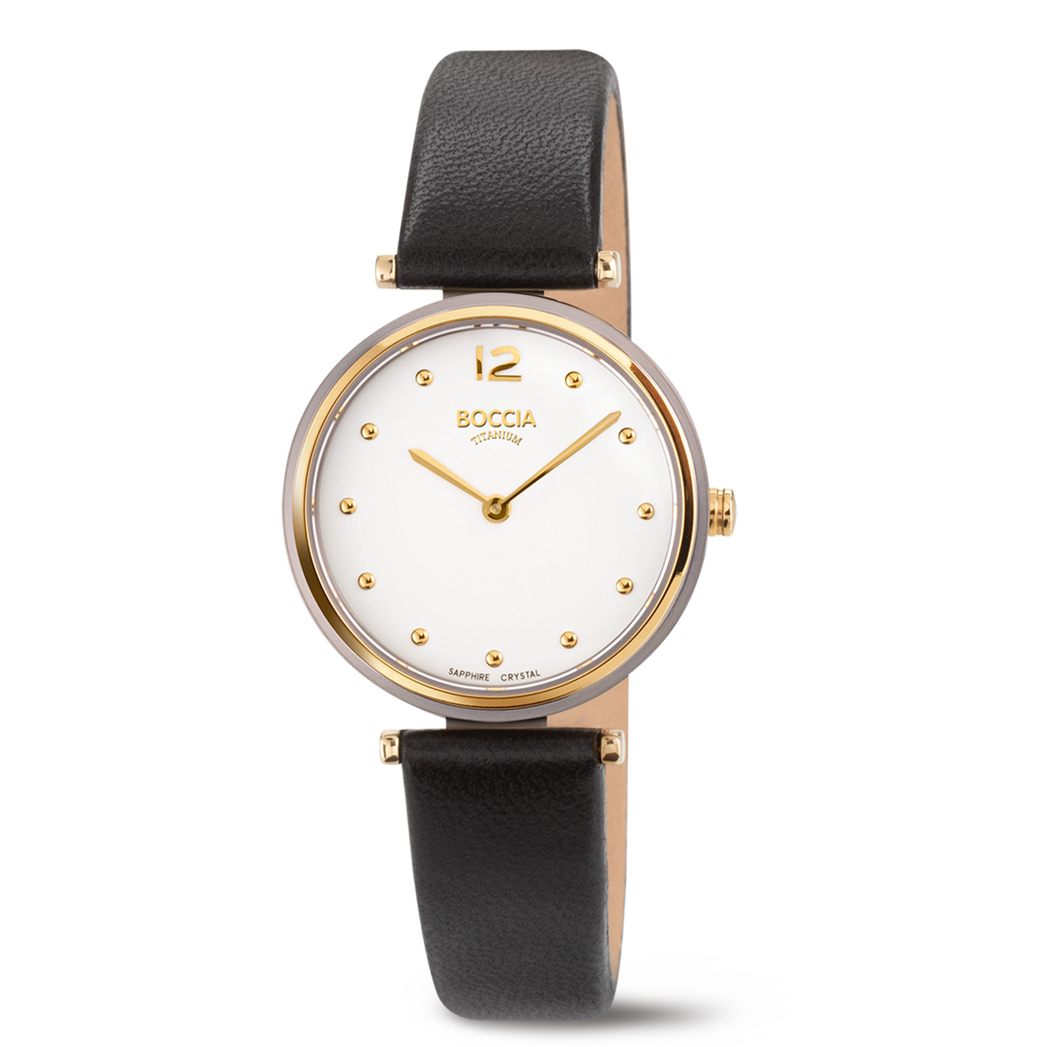 Boccia Titanium 3349-01 Dames 
Dit dameshorloge van Boccia heeft een klassieke en chique uitstraling. De 3349-01 heeft een ronde bicolor titanium horlogekast met een diameter van 30mm met een witte wijzerplaat met stippen als uursaanduiding. Aan de titanium kast zit een zwarte leren band met een gespsluiting. Het horloge heeft een saffierglas en is 5ATM. Of je nu sportief of chique gekleed gaat, dit horloge past bij elke outfit en iedere gelegenheid!

HET MERK
Boccia Titanium is het titanium merk van Nederland, dat zijn oorsprong in Duitsland vindt en is opgericht in het jaar 1992. Ontwikkeld door internationale ontwerpers. Alle titanium componenten van de BOCCIA TITANIUM collectie zijn gemaakt van 99,7% puur titanium; het bijzondere materiaal. Het is licht in gewicht, neemt de temperatuur van de huid aan en is zeer huidvriendelijk. Bovendien is het corrosie- en temperatuurbestendig.

SPECIFICATIES
- Saffierglas
- Ronde titanium horlogekast, Ø 30mm
- Leren horlogeband
- Witte wijzerplaat 
- 5ATM