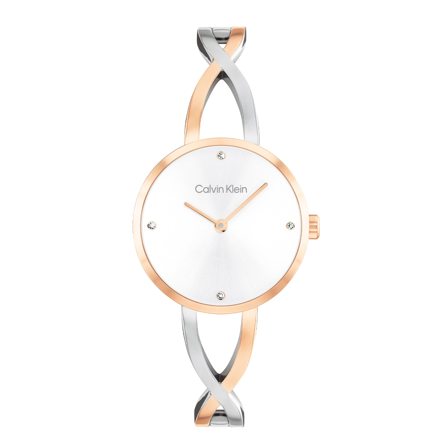 Calvin Klein CK25100060 Dames Sculpted Embrace Horloge 28mm 
Dit Calvin Klein dameshorloge met nr CK25100060 is een klassiek ontwerp. De stijlvolle ronde stalen kast heeft een gladde goudkleurige bezel, een zilverwitte sunray wijzerplaat met fijne wijzers en op de 3,6,9 en 12 een kristal als uursaanduiding. Strak aan de kast zit een stalen fijne bicolor bangle band die uitloopt in schakels en daar te verstellen is op maat. Het elegante dameshorloge heeft een mineraalglas, een doorsnee van 28mm en is 3ATM.

OVER CALVIN KLEIN
Calvin Klein is een wereldwijd lifestylemerk dat gewaagde, vooruitstrevende idealen en een verleidelijke, vaak minimalistische, esthetiek nastreeft. Calvin Klein werd groot in de jaren 70 door haar mode- en merkjeans collecties. In de jaren 80 lanceerde Calvin Klein haar spraakmakende ondergoed dat uitdrukkelijk van logo ’s voorzien was. Vanwege het grote succes is het merk ook succesvol uitgerold in Accessoires, Parfums, Home, Brillen, Golf, Horloges en Sieraden.
Sinds de oprichting in 1968 door Calvin Klein, heeft het merk haar reputatie opgebouwd als leider in de Amerikaanse mode, dankzij een cleane esthetiek en innovatieve ontwerpen. Calvin Klein wil haar publiek verleiden en inspireren door middel van provocerende beelden en opvallende ontwerpen die prikkelen. 

SPECIFICATIES:
- Mineraalglas
- Stalen kast
- Zilverwitte wijzerplaat 
- Stalen bicolor bangle band
- Rechte kastvorm, Ø 28mm
- 3ATM
