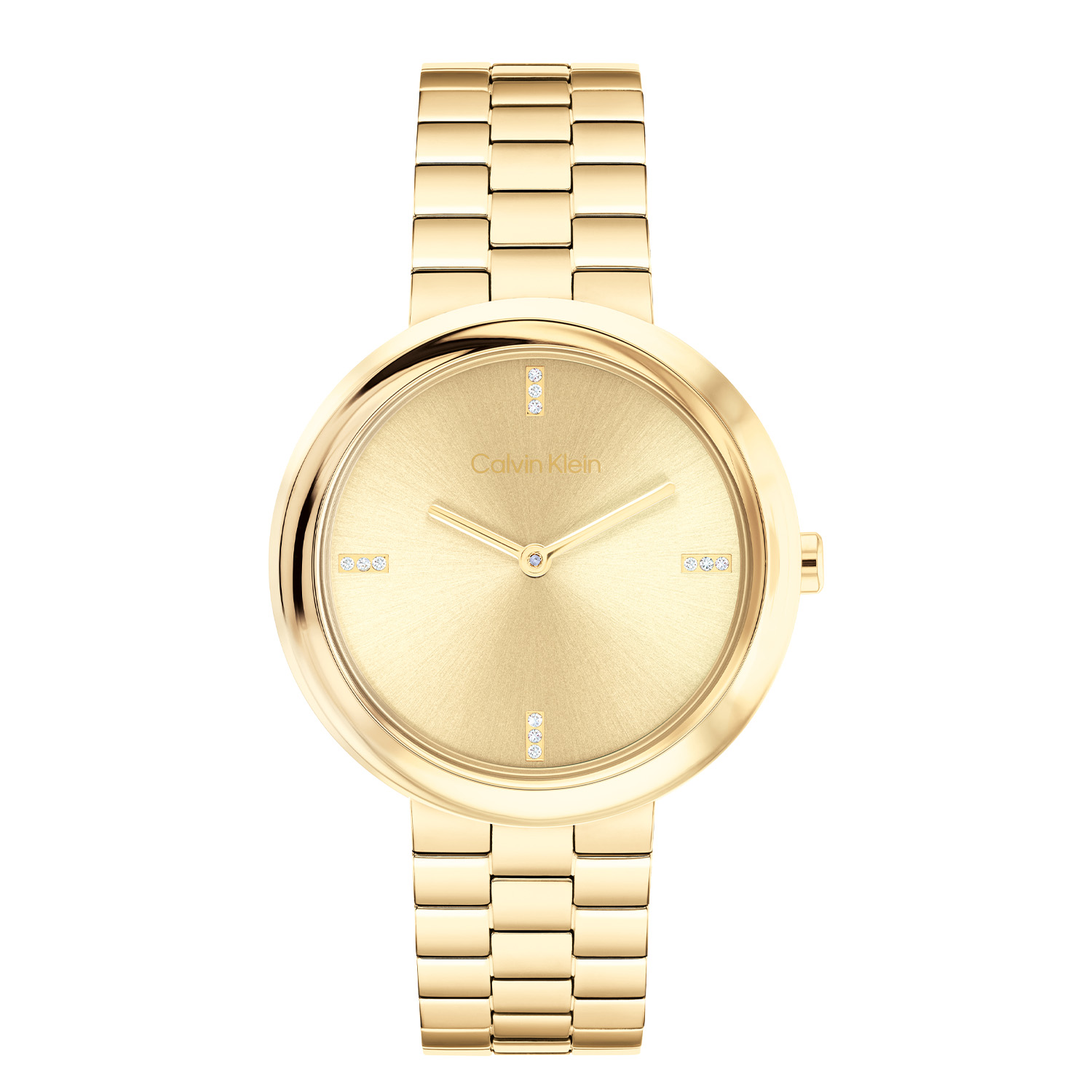 Calvin Klein CK25100094 Dames Twisted Bezel Horloge 34mm 
Dit Calvin Klein dameshorloge met nr CK25100094 is een tijdloos ontwerp. De stijlvolle ronde goudkleurige stalen kast heeft een gladde gedraaide bezel en een goudkleurige sunray wijzerplaat met fijne wijzers en kristallen op de 3,6,9 en de 12. Strak aan de kast zit een stalen glanzende goudkleurige schakelband met een vouwsluiting. Het elegante dameshorloge heeft een mineraalglas, een doorsnee van 34mm en is 3ATM.

OVER CALVIN KLEIN
Calvin Klein is een wereldwijd lifestylemerk dat gewaagde, vooruitstrevende idealen en een verleidelijke, vaak minimalistische, esthetiek nastreeft. Calvin Klein werd groot in de jaren 70 door haar mode- en merkjeans collecties. In de jaren 80 lanceerde Calvin Klein haar spraakmakende ondergoed dat uitdrukkelijk van logo ’s voorzien was. Vanwege het grote succes is het merk ook succesvol uitgerold in Accessoires, Parfums, Home, Brillen, Golf, Horloges en Sieraden.
Sinds de oprichting in 1968 door Calvin Klein, heeft het merk haar reputatie opgebouwd als leider in de Amerikaanse mode, dankzij een cleane esthetiek en innovatieve ontwerpen. Calvin Klein wil haar publiek verleiden en inspireren door middel van provocerende beelden en opvallende ontwerpen die prikkelen. 

SPECIFICATIES:
- Mineraalglas
- Stalen kast
- Goudkleurige wijzerplaat 
- Stalen schakelband
- Ronde kastvorm, Ø 34mm
- 3ATM