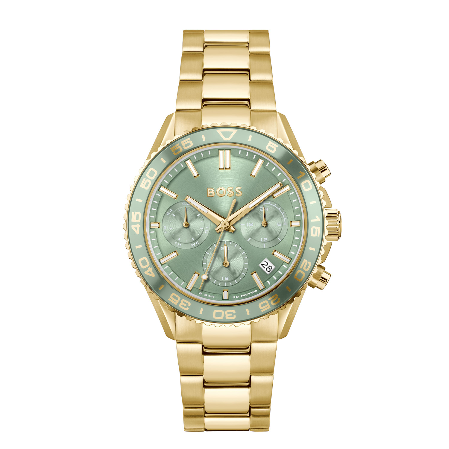 Boss horloge met stalen band, Runner for her double/groen