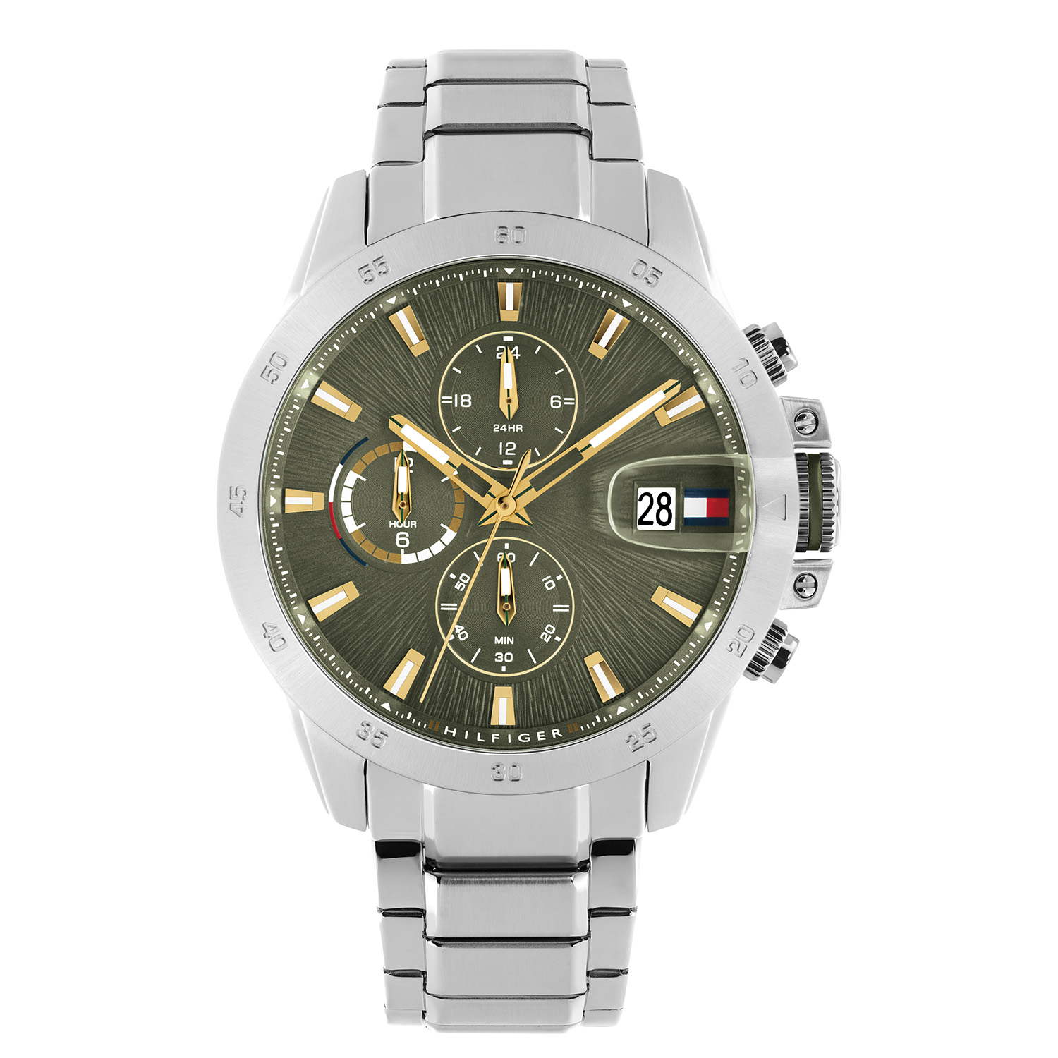 Tommy Hilfiger TH1792197 Horloge Heren 43mm
Dit specifieke horloge van Tommy Hilfiger uit de Jameson serie met artikelnr: TH1792197 is een stoer herenhorloge die niet in je collectie mag ontbreken. Het herenhorloge heeft een ronde stalen kast met een bedrukte bezel en een groene bewerkte wijzerplaat met een datum met extra bol venster en lumibrite inleg op de wijzers en op de uurstrepen. In de subeyes zit de minuut,- uurs,- en 24-uursaanduiding. Aan de kast zit een stalen schakelband met een vouwsluiting. Het horloge heeft een mineraalglas, een afmeting van 43mm en is 5ATM.  

Het merk:
Sinds de lancering van het merk in 1985 is Tommy Hilfiger wereldwijd bekend geworden als pionier van de klassieke Amerikaanse coole stijl. Geïnspireerd door de iconische popcultuur en het Amerikaanse erfgoed. De dames en herencollectie van dit seizoen bestaan uit minimalistische silhouetten en rustieke lederen details. De herenhorlogecollectie biedt iconische uurwerken met roestvrijstalen, lederen en siliconen banden.

Specificaties:
- Mineraalglas
- Ronde kast 43mm
- Stalen horlogekast
- Groene wijzerplaat
- Stalen schakelband 
- 5ATM