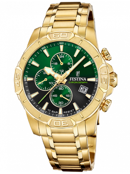 F20705/6 Festina heren horloge chrono groen/goud