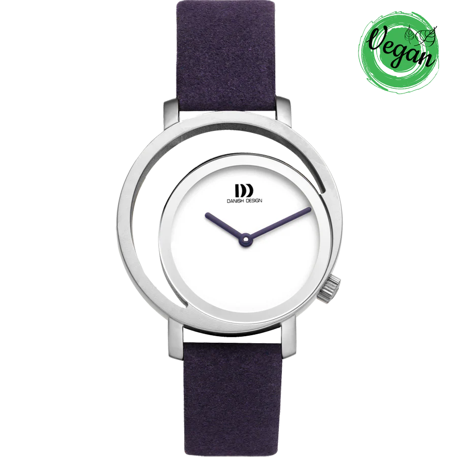 De DANISH DESIGN HORLOGE IV22Q1271 is een elegante polshorloge met een roestvrijstalen, zilverkleurige ronde kast en een mineraalglas. Het heeft een paarse vegan leren band van 14mm breed, een analoge wijzerplaat zonder index, en een quartz uurwerk. Het is antiallergisch. Perfect voor een stijlvolle, moderne look zonder datumnotatie. Geschikt voor dagelijks gebruik.