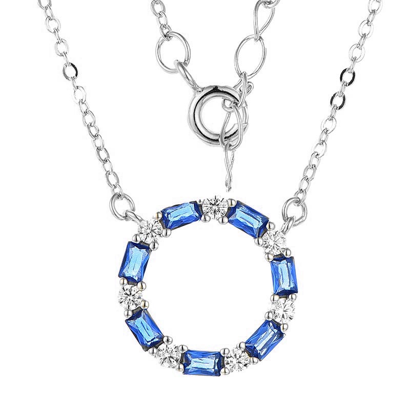MY IMENSO ODM ZILVER COLLIER MET HANGER SAFFIER BAQUETTE EN ZIRKONIA'S 42+3CM