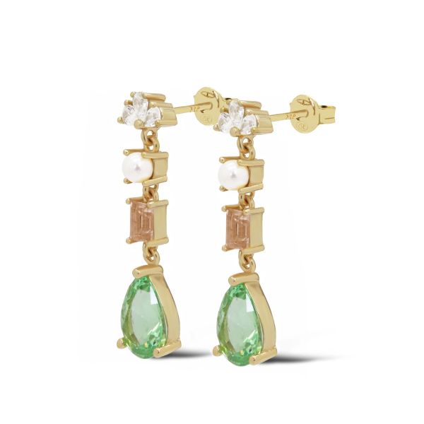 Karma oorstekers MISA zircona pearl green | zilver verguld | X199_G