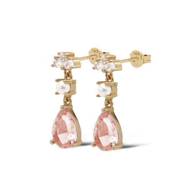 Karma oorstekers DEVI drop pearl salmon | zilver verguld | zirkonia | X194_SA