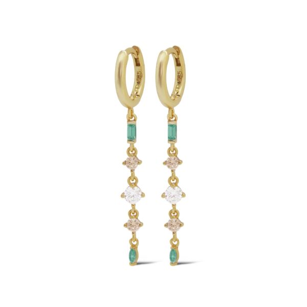 Karma oorringen LINA Chain Teal Blue | zilver verguld | zirkonia | A166_TB