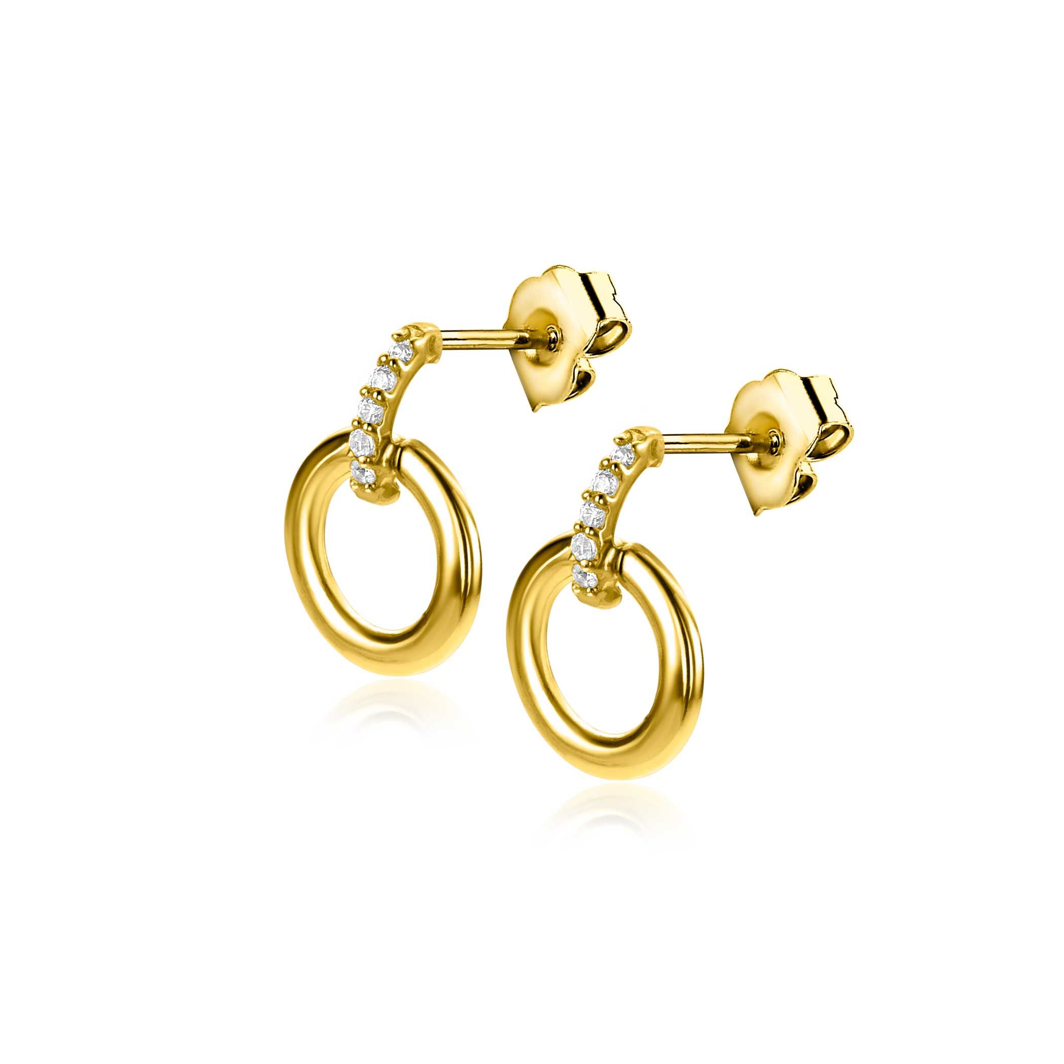 11mm ZINZI Gold 14 krt gouden ronde oorknoppen waarbij de top bezet is met witte zirkonia's ZGO512
