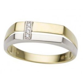 Heren ring bi-color in goud 18 k met zirconia 