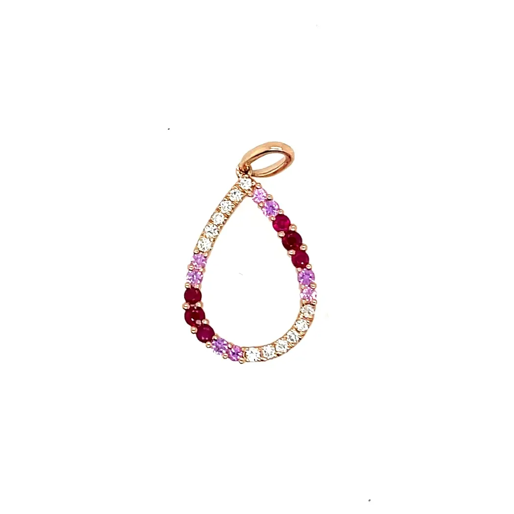 Dit product, de PALIDO Rood gouden hanger met robijn, roze saffier en diamanten van 0.09 karaat. Het is een prachtige hanger met edelstenen. Draag het aan een fijn ketting voor een elegante uitstraling, ideaal voor speciale gelegenheden of als dagelijkse luxe. Perfect te combineren met andere sieraden.
