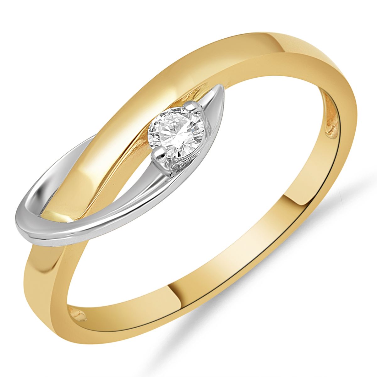een 14 krt bi-color dames ring met diamant briljant geslepen 0.08ct 