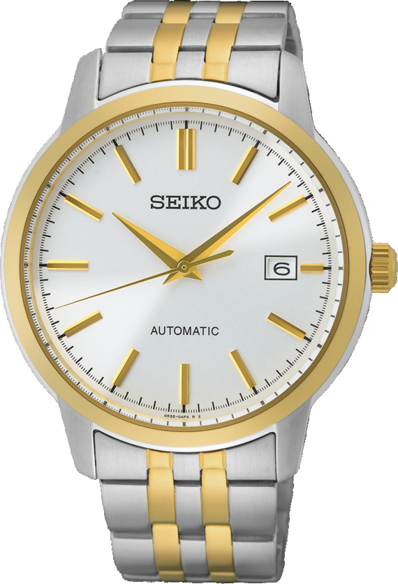 Dit is een herenhorloge van het merk Seiko. Het is een analoog horloge gemaakt van staal. De diameter van de kast is 41.2 mm en de kast is 12 mm dik.
De verdere specificaties van het horloge zijn als volgt:
Kastvorm: rond
Kastkleur: tweekleurig
Kastmateriaal: staal
Bandbreedte: 18 mm
Bandlengte: 211.2 mm
Sluiting: vouwsluiting met drukker
Wijzerplaatkleur: wit
Glassoort: hardlex mineraal glas
Waterdichtheid: 10 ATM
Techniek: automaat