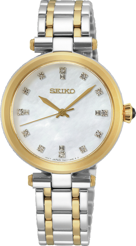 Dit dameshorloge is van het merk Seiko. Het is een analoog horloge gemaakt van staal. De diameter van de kast is 30 mm en de kast is 6.5 mm dik.
De verdere specificaties van het horloge zijn als volgt:
Glassoort: saffier glas
Bandbreedte: 13
Kastmateriaal: staal
Waterdichtheid: 5 ATM
Techniek: quartz