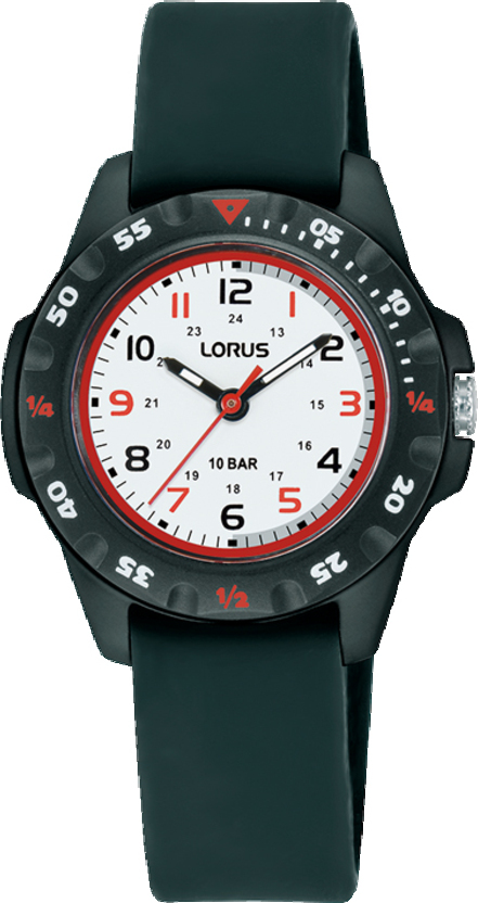 Lorus horloge met kunststof band, zwart/rood +cijfers