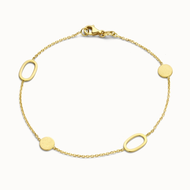 37357724119G 14k geelgouden armband anker met discs en ovalen 19cm