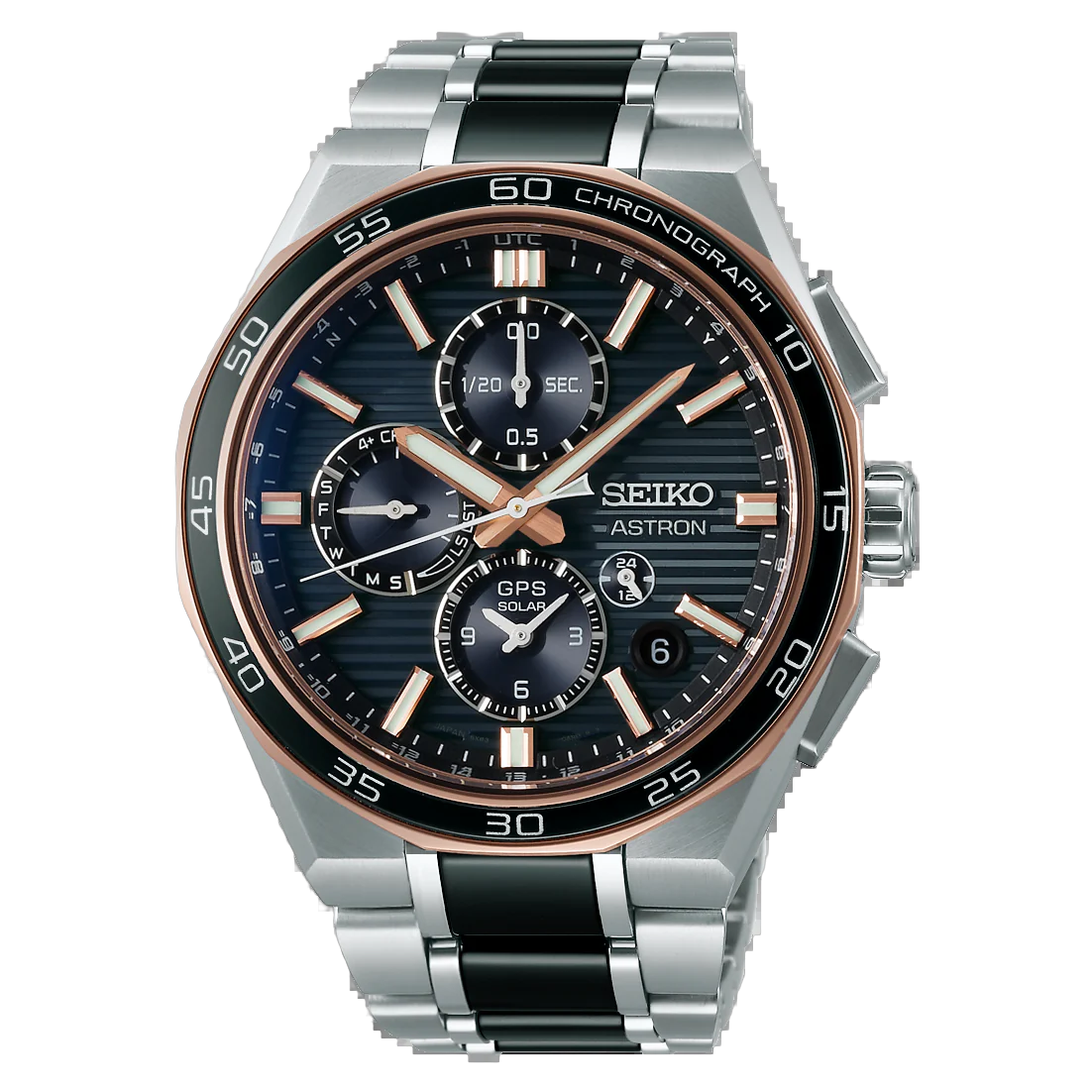 Dit Seiko horloge behoort tot de Astron collectie en is een limited edition met een wereldwijde oplage van 1500 stuks.
Referentienummer: SSH180J1

Het Seiko 5X83 kaliber is een prestigieuze analoge GPS Solar Dual-Time Chronograaf. De kast en band zijn beide gemaakt van titanium. Het horloge heeft een diameter van 44,3mm en is getest op een waterdichtheid van 10 ATM / 100 meter. Het saffierglas maakt dit horloge helemaal af. 

Dit horloge kan met een eenvoudige druk op de knop overal ter wereld zich instellen op de juiste tijdzone en hiermee de juiste lokale tijd weergeven. Op de wijzerplaat geeft de GPS-signaal indicator aan of het horloge verbinding maakt met het wereldwijde GPS netwerk. Ook laat het horloge zien met hoeveel satellieten het horloge verbinding maakt. Voor het bepalen van de juiste tijdzone is er verbinding nodig met minimaal 4 satellieten. Indien het horloge volledig is opgeladen maakt het horloge tot 2 keer per dag satellietverbinding met één satelliet om de tijd te corrigeren. Hierdoor is het 5X83 GPS Solar horloge extreem accuraat en kent het horloge slechts een afwijking van 1 seconde per 100,000 jaar. Indien nodig kan de lokale tijd ook handmatig worden gewijzigd. De slimme Perpetual Calendar functie zorgt ervoor dat het horloge tot het jaar 2100 altijd de juiste datum aangeeft. Het horloge beschikt over een Dual-Time, in-flight mode, een automatische DST aanpassing en het horloge beschikt over een chronograaf functie. De stopwatch kan tot 12 uren in stappen van 1/20 seconde meten. Een tussentijdsfunctie is voorzien. Een tweede tijd wordt weergegeven op de subdial op de wijzerplaat en een aparte AM/PM-indicatie. De ingebouwde horloge micro-GPS ontvanger verbruikt zó weinig energie, dat alle functies optimaal functioneren op lichtenergie, die wordt gegenereerd door de Solar wijzerplaat. 