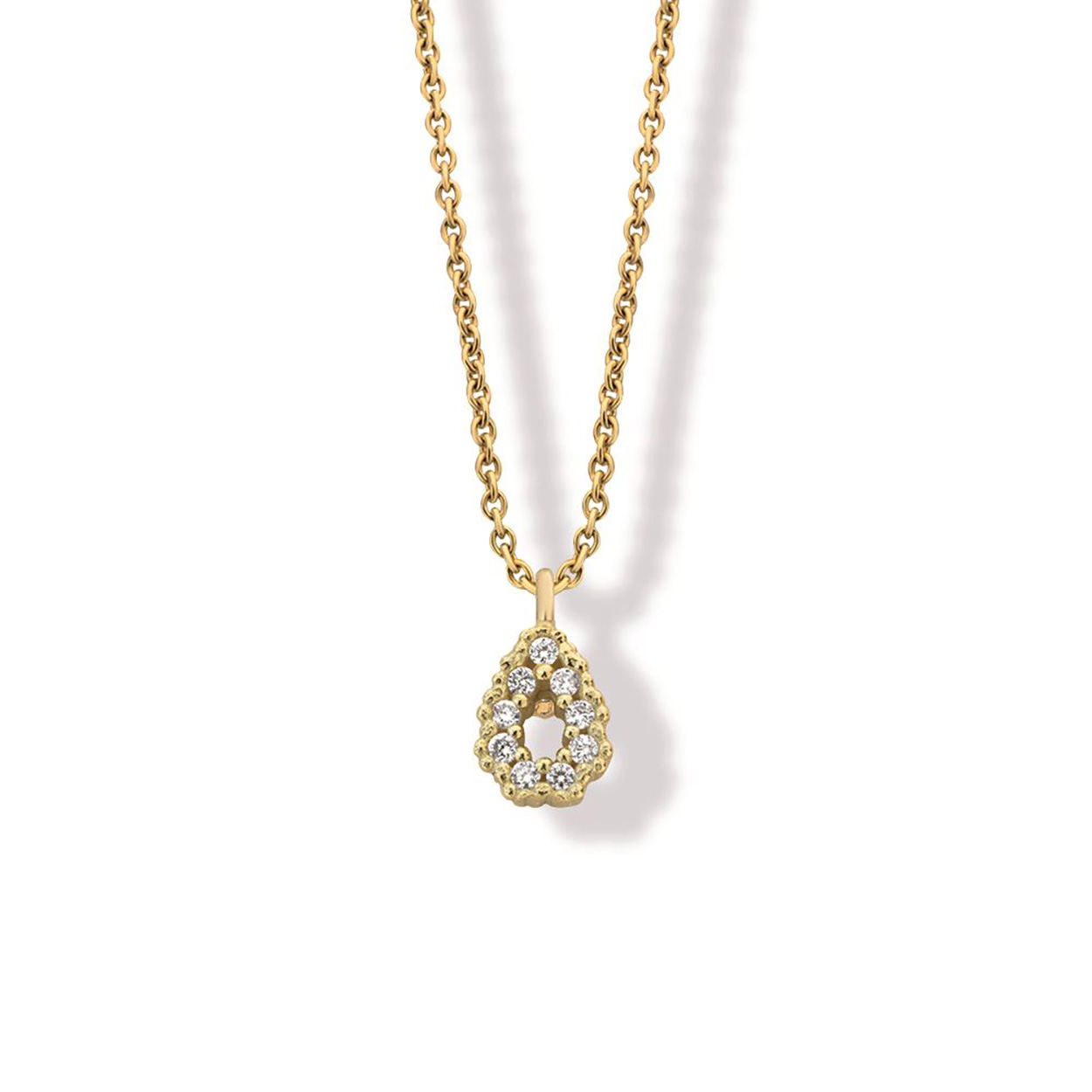 Afmetingen: 
hanger: 4,6 x 6,8 mm.
breedte schakel: 0,8 mm.
lengte: 42 - 45 cm.
Totaal diamantgewicht: 0,05 ct.