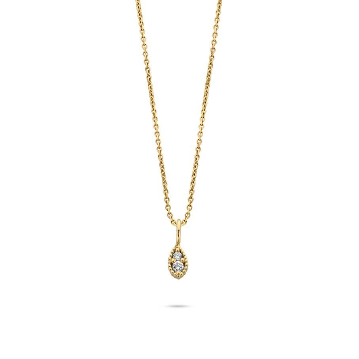 Afmetingen: 
hanger: 8,4 x 3,3 mm
lengte: 42 - 45 cm
totaal diamantgewicht: 0,05 ct.