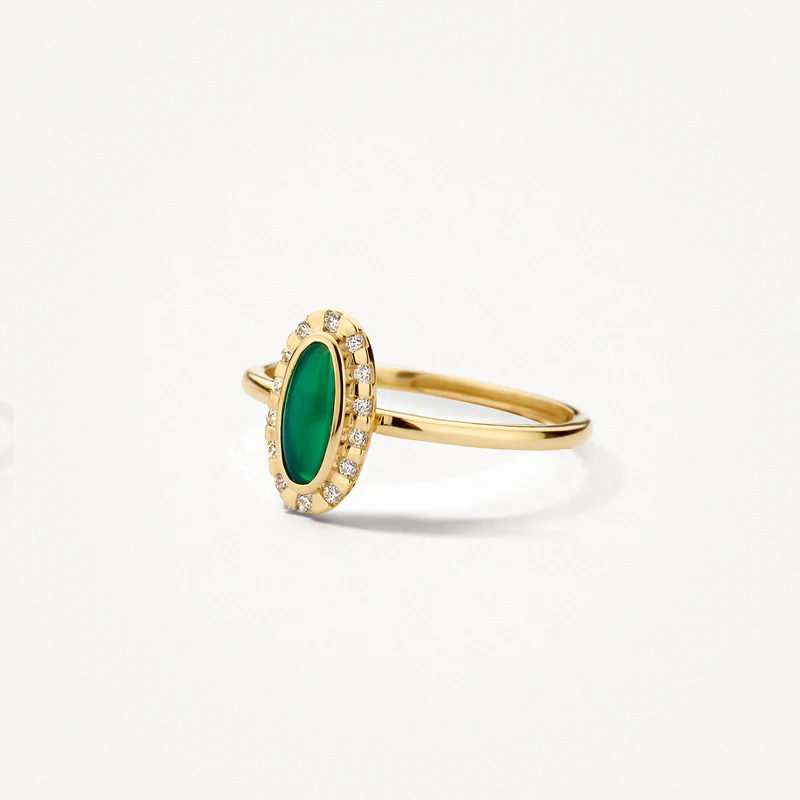 Type goud: 14k Geel goud
Type zetting: Gladomzetting , Fantasie zetting
Type steen: Groene Agaat, Zirkonia
Steenkleur: Groen
Grootte detail/applique: 6.5 mm, 11.3 mm
Diameter: Ø 1.3 mm