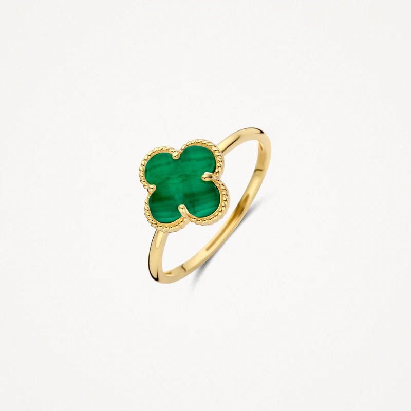 gouden Blush ring, klaver doublet malachiet mt54