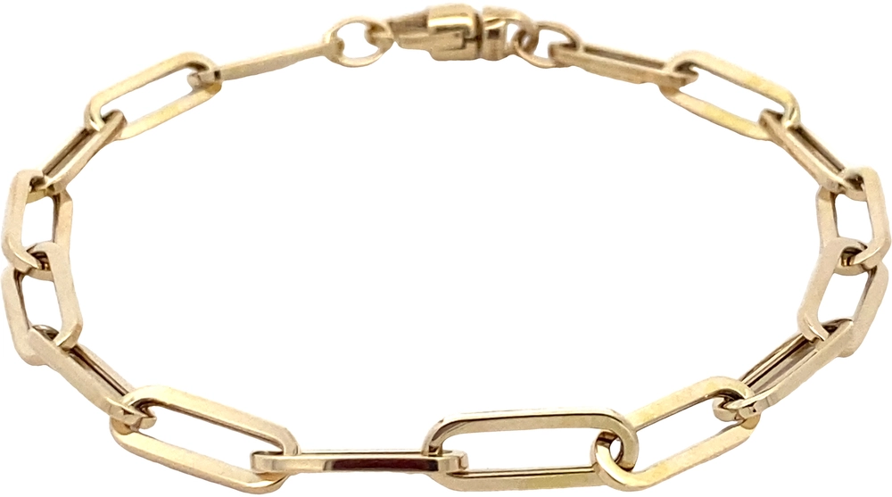 De Monzario 14krt geelgouden paperclip armband, modelnummer 1273-A-GEEL, is een sierlijke en tijdloze accessoire die perfect past bij elke gelegenheid. Met een breedte van 4,5 mm en een lengte van 19 cm, valt deze armband elegant om de pols. Draag hem solo voor een subtiele look of combineer met andere sieraden voor een gedurfde stijl.