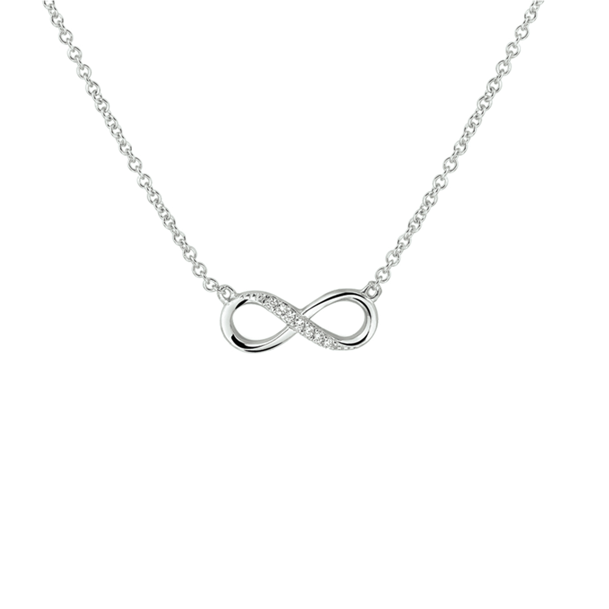 zilveren collier, fijn+ infinity +pave cz