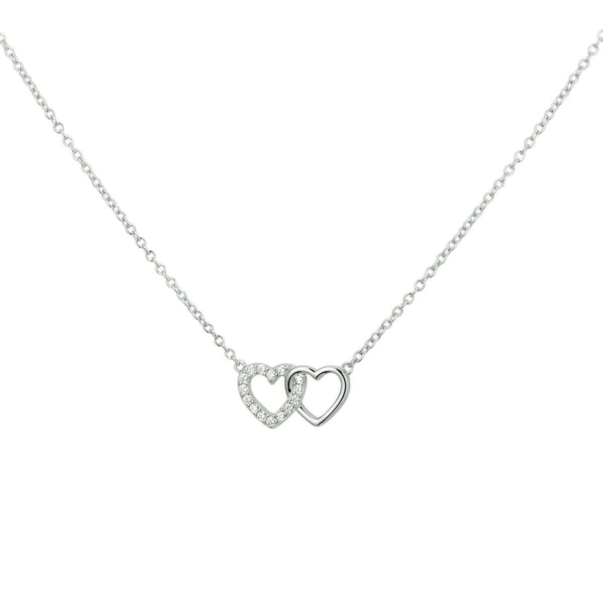 Zilver gerhodineerd collier met zirkonia hartjes 40-44 cm